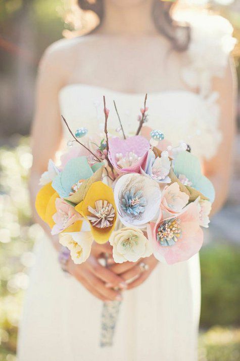 paper flower bouquet via style me pretty and kim le photography